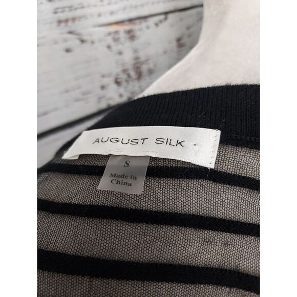 August Silk Sweater Woman Small Black Goth Office Pullover Mesh Strips - Picture 7 of 9